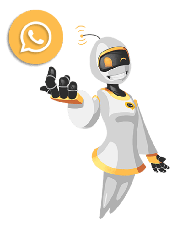 Ilustração da chatbot Ruby com a logo WhatsApp
